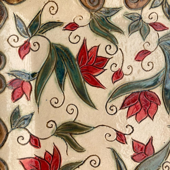 Signed Serving Tray Studio Art Pottery Handmade Stoneware Bucks Floral - Picture 7 of 7